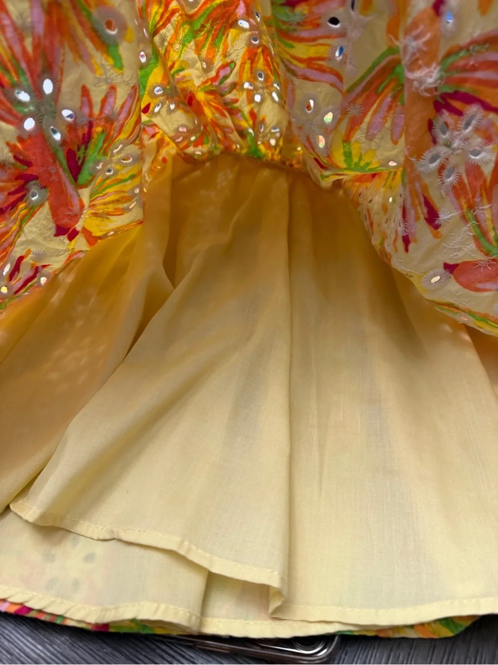 btween Yellow Tropical Print Ruffle-Strap Dress size 5